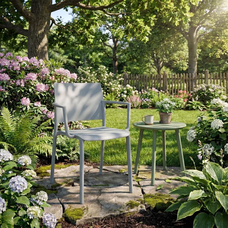 CLP Gartenstuhl wetterfest Valtor UV-beständig mit Armlehnen belastbar bis 150 kg,hellgrau – Bild 3