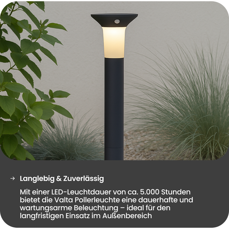 Star Solar LED Pollerleuchte Valta - Mit Bewegungsmelder & Dämmerungssensor- 400 Lumen Lichtstrom - Warmweiß - 90 cm Hoch - Graphit - Für den Außenbereich – Bild 6
