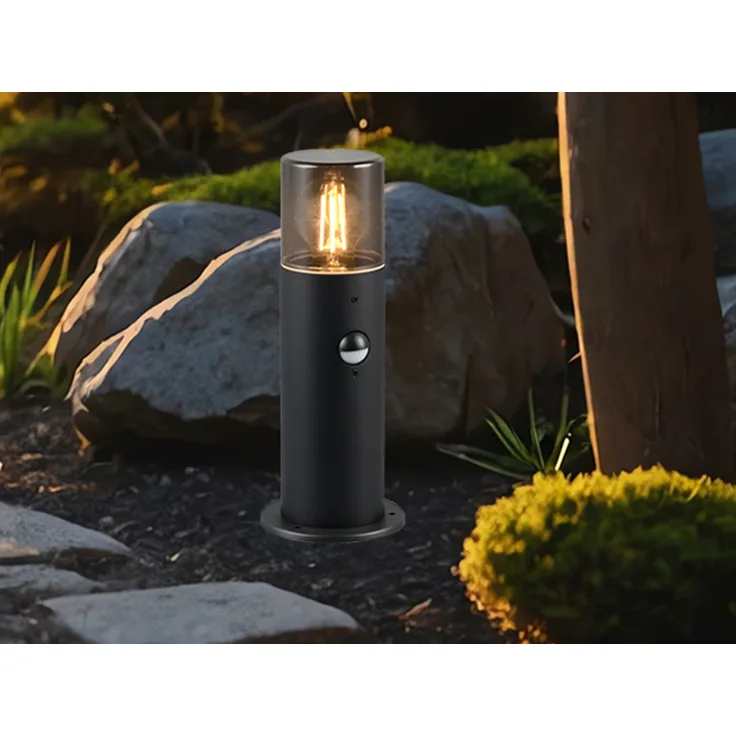 LED Sockelleuchte Schwarz Rauchgrau mit Bewegungsmelder, Höhe 30cm