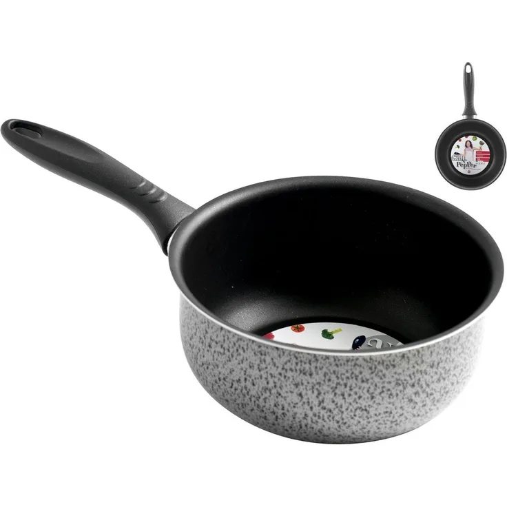 Home Salt Peper Kasserolle mit Griff, Antihaftbeschichtung, 18 cm, Aluminium, schwarz-grau