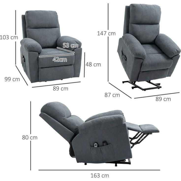 HOMCOM Massagesessel mit Aufstehhilfe, Pflegesessel mit Aufstehhilfe, 8 Vibrationsmotoren, inkl, Fernbedienung, grau--Grau--89x99x103cm--YOUDENOVA – Bild 3