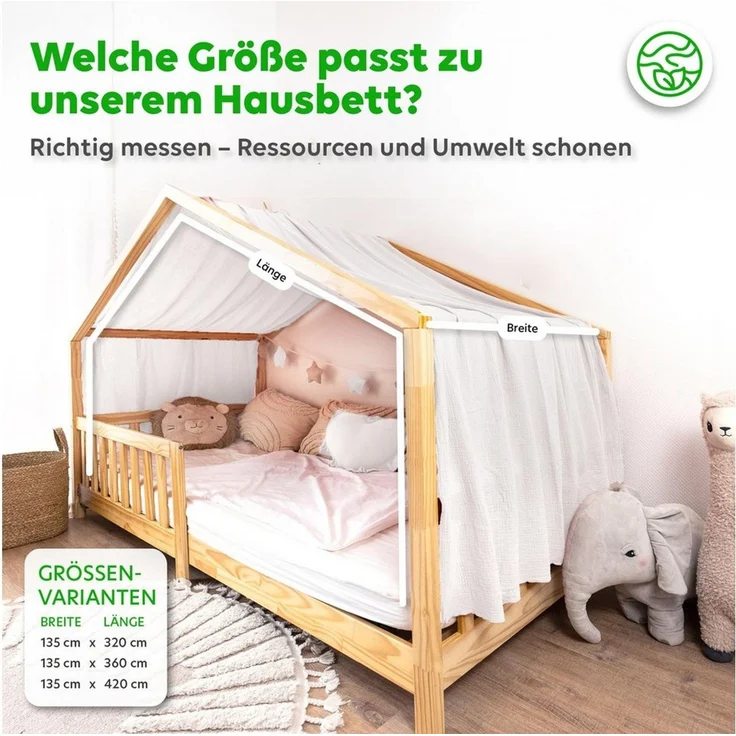 lilimaus Betthimmel Musselin Hausbett Himmel Kinderzimmer Baumwolle mit Gold 2er Set, Gemütlicher Baldachin aus Baumwolle für traumhafte Kinderzimmer-Deko – Bild 3