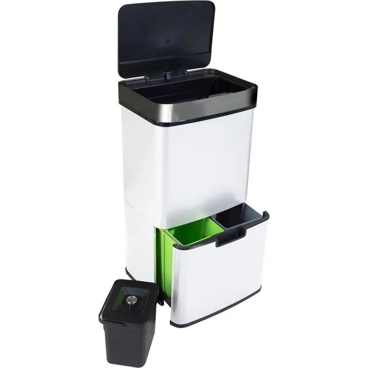 Ribelli Mülltrennsystem Sensor Mülleimer, 4 Fächer, Mülleimer Küche, 72L, Weiß, Abfalleimer mit Sensor – Bild 1
