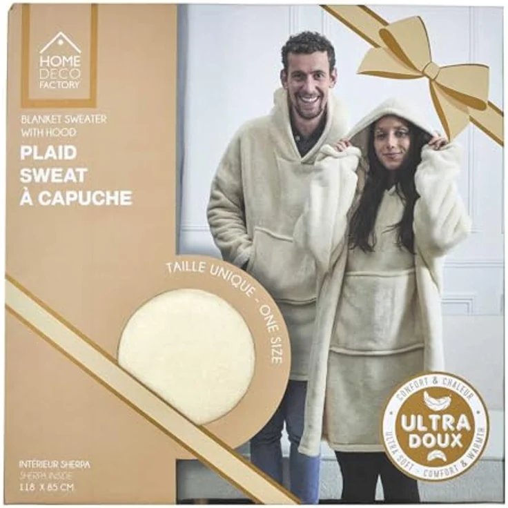 HOME DECO FACTORY, TX91671, Sherpa Linen Interior Hoodie, Soft and Fluffy Comfort, Ideal for Cocooning Evenings, Versatile as a Plaid or Bed Throw, Size M, Beige – Bild 5
