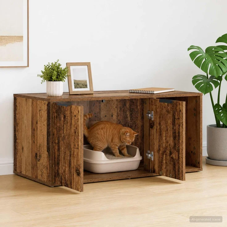 vidaXL Katzenkiste Möbel Altholz 100 x 49 x 45 cm Holzwerkstoff 8014757 – Bild 4