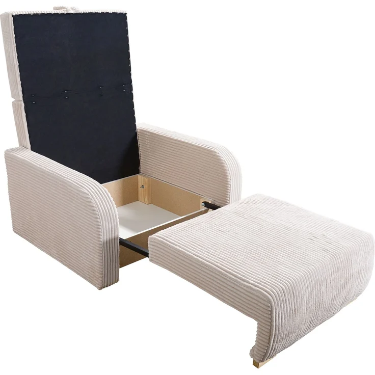 Wohnero24 Lirena 1 Schlafsessel mit Bettfunktion 80x195 cm – Cord Sessel ausziehbar 103x95 cm mit Bettkasten, kleines Gästebett, platzsparendes Einzelschlafsofa - Creme – Bild 6