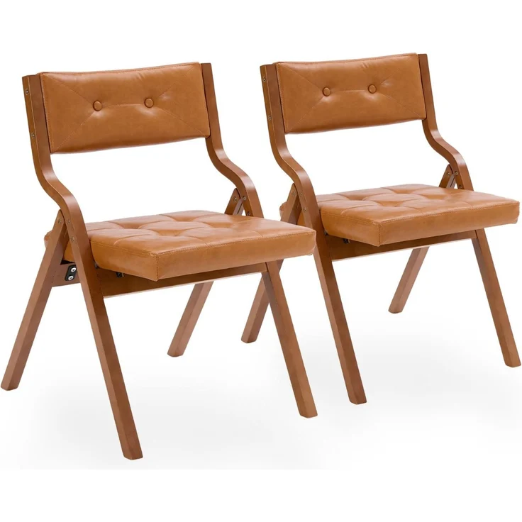 SeedWave Esszimmerstuhl 2er Set Klappstühle Kunstleder Faltstuhl mit Gebogenem Holzgestell (2er Set), Vintage-Lederoptik Folding Chair mit Knopfheftung, 130 kg belastbar – Bild 1