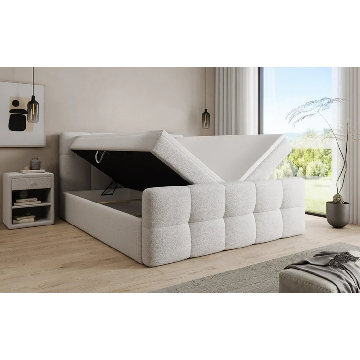 Luxusbetten24 Boxspringbett Cozy in Teddy Bouclé, mit Stauraum, inklusive Topper – Bild 4