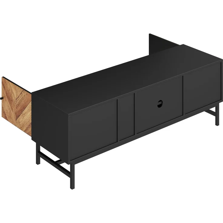 TV Schrank Schwarz Holzoptik 150x38 cm mit 2 Türen und offenen Fächern Metallbeine Sideboard Medienregal für Wohnzimmer – Bild 9