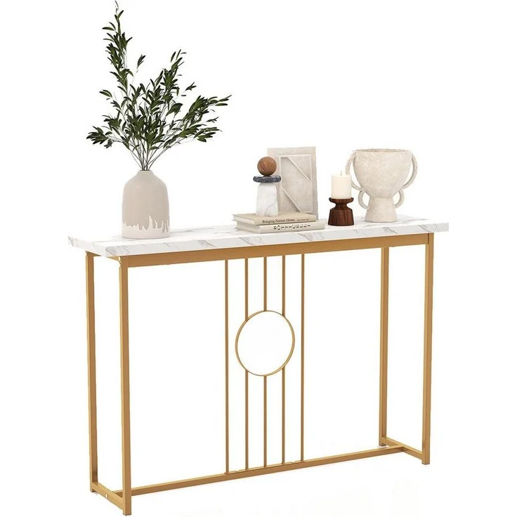 COSTWAY Konsolentisch, Mamor, schmal, Metallgestell, gold, 120x30x80,5cm – Bild 5