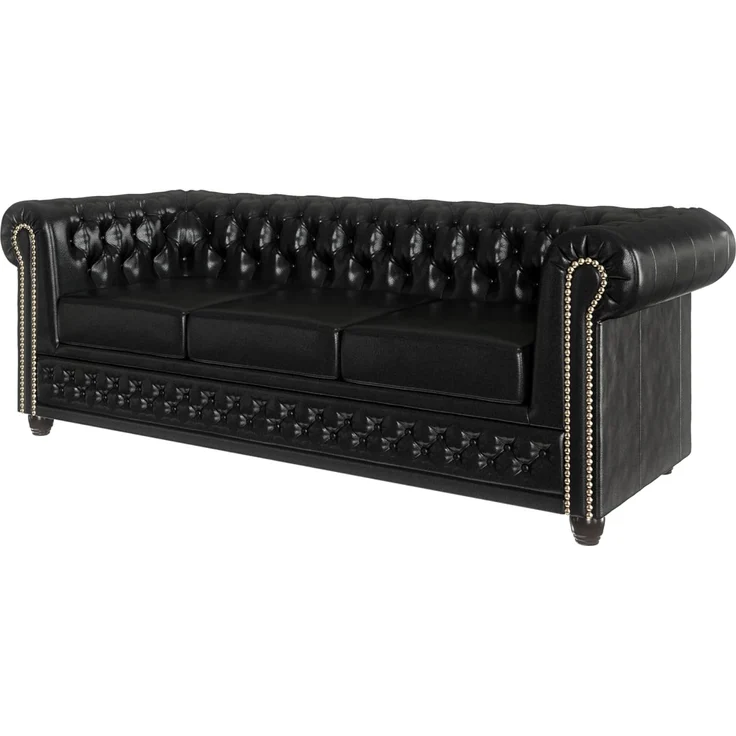 S-Style Möbel Chesterfield-Sofa Jeff 3-Sitzer aus veganem Leder mit Holzfüßen, mit Wellenfederung – Bild 1