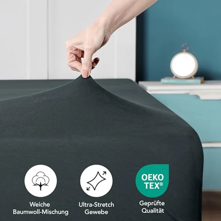 Utopia Bedding Jersey Spannbettlaken Anthrazit, 90 x 200 cm, atmungsaktiv und elastisch mit 25 cm tiefen Taschen – Bild 2