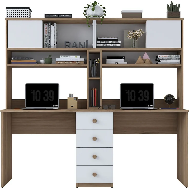 Skye Decor 'HA130 - 4017' Schreibtisch, Walnuss / Weiß, 180 x 166,3 x 50 cm – Bild 9