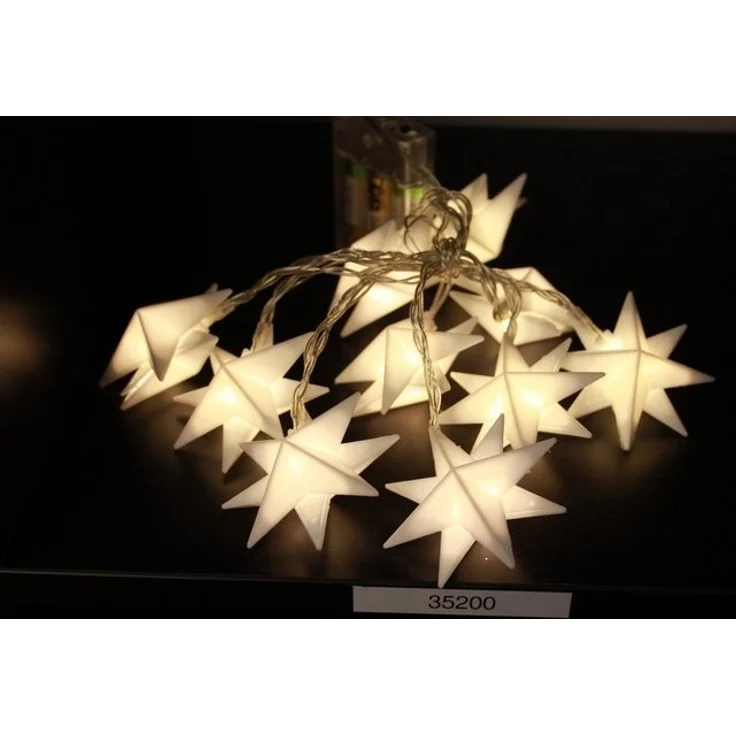 FHS LED-Lichterkette 10 Sterne weiß | 10 warmweiße LEDs | Batteriebetrieben 3x AA (nicht inkl.) | Timer 6/18h | 15 cm Abstand, 30 cm Zuleitung | Innenbeleuchtung – Bild 2