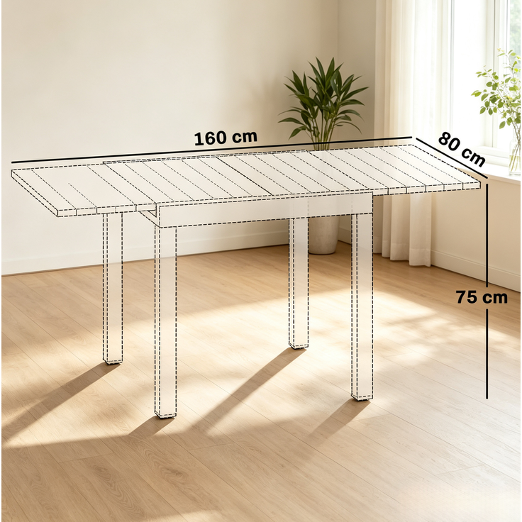 Gartentisch 160/80x80x75 cm ausziehbar – Aluminium in Schwarz mit Holz-Effekt – Bild 5