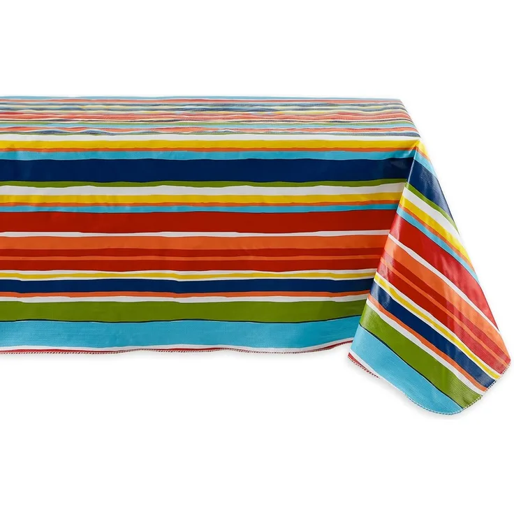 DII Vinyl Tabletop Collection Tischdecke, auslaufsicher, Flanellrückseite, rechteckig, 60x102, Sommerstreifen