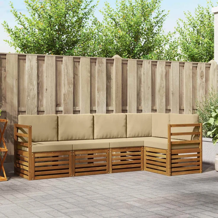 vidaXL Outdoor-Sofagarnitur 5 stk. 5-Sitzer Natur und Beige 3374793 – Bild 1