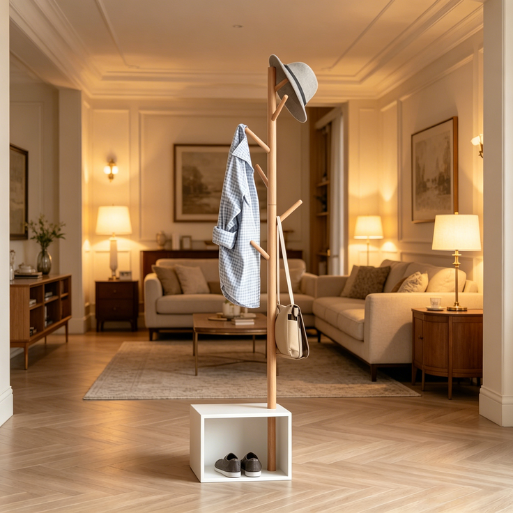 Lagereinheit für Coat Rack,Zeitgenössischer Stil Mantelhalter,Mantelhalter mit Rechteckiger Bank,Schlafzimmer Mantelhalter(nur mit Mantel Rack)--Weiß--40x30x180cm--YOUDENOVA – Bild 3