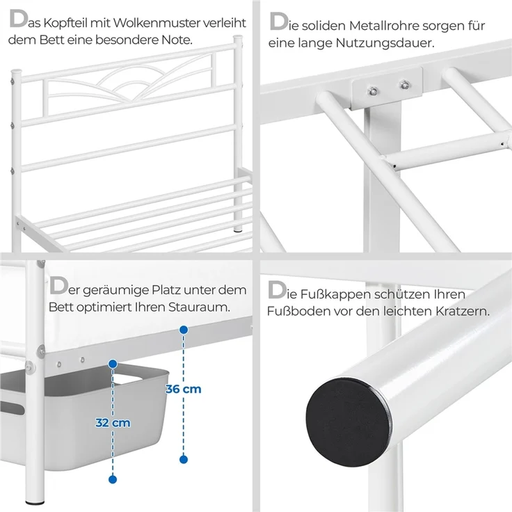 Yaheetech Metallbett mit Lattenrost, Wolkenmuster, Metall Weiß, 90x200 cm – Bild 7