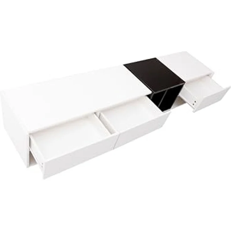 FurnitureR TV-Lowboard in Hochglanzweiß & Holzdekor, 3 Schubladen & offene Medienfächer für modernes Wohnzimmer – Bild 4