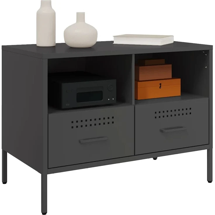 2 pcs TV-Schrank, Lowboard TV Schwarz 68x39x50,5 cm Stahl – Bild 4