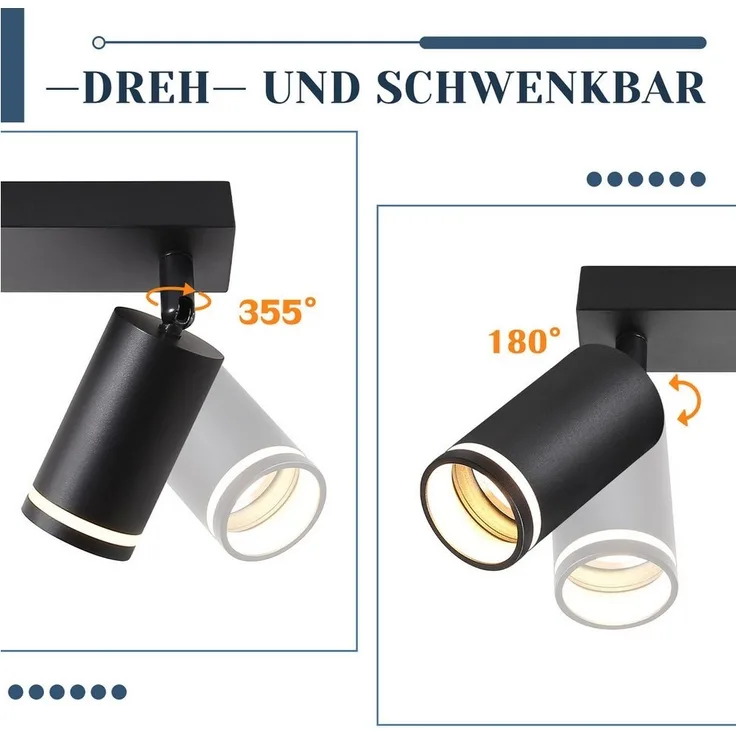 Nettlife Deckenstrahler Schwarz Schwenkbar Modern Wandstrahler Innen Metall Deckenlampe GU10, Schwenkbar 355°, ohne Leuchtmittel, für Flur Wohnzimmer Küche Schlafzimmer