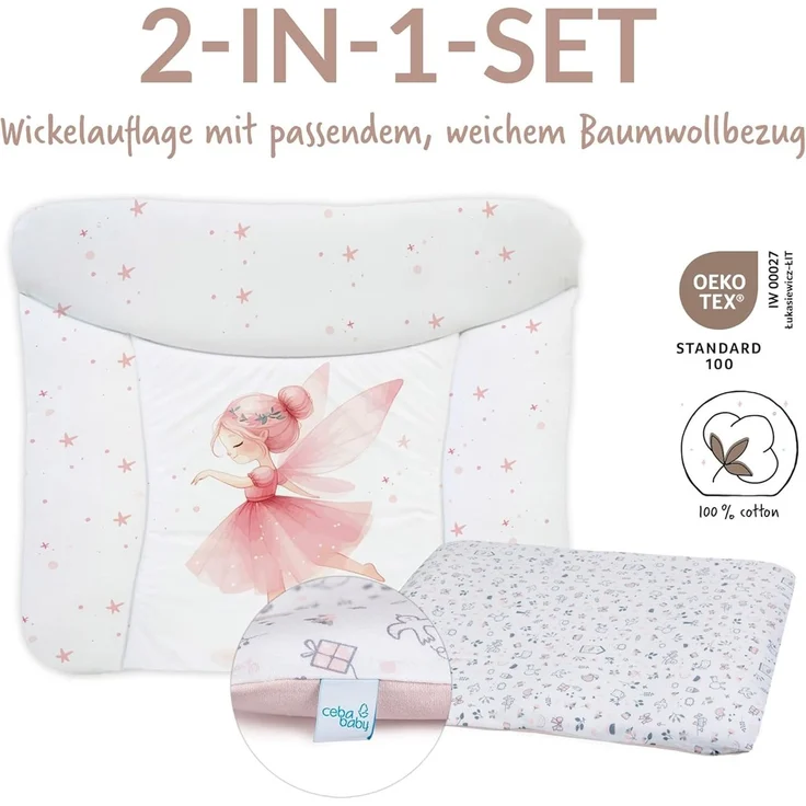 Ceba Baby® Wickelauflage 75x72 cm – Weiche Baby Wickelunterlage - Wasserdicht, abwaschbar - inkl. abnehmbarem Baumwollbezug – Für Jungen und Mädchen – OEKO-TEX® Standard 100 – Made in EU – Bild 2