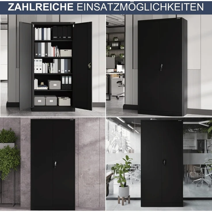 MegaDeal 4x Aktenschrank abschließbar KADO - 5 Ebenen verstellbar, Flügeltüren | Metallschrank Werkstatt Mehrzweckschrank Büroschrank aus Stahl Werkzeugschrank, 185x90x40cm Schwarz – Bild 6