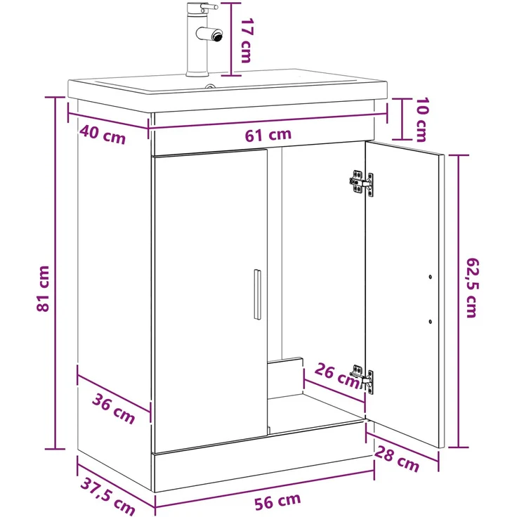 vidaXL Badezimmermöbel-Set Altholz 61 x 40 x 84,5 cm Holzwerkstoff 3404356 – Bild 11