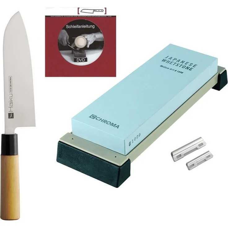Chroma Haiku 4-teiliges Messerset: Santoku + Schleifstein + Schleifhilfe + DVD