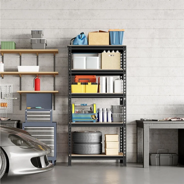 Yaheetech Standregal, Schwerlastregal Lagerregale Kellerregal, 5 verstellbare Ablagen, Stahl Schwarz, 150 x 30 x 70 cm – Bild 3