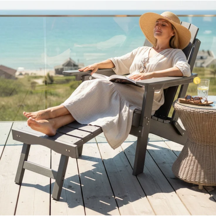 osoltus Canadian Deck Chair Adirondack Stuhl incl. Fußhocker HDPE Grau – Bild 2