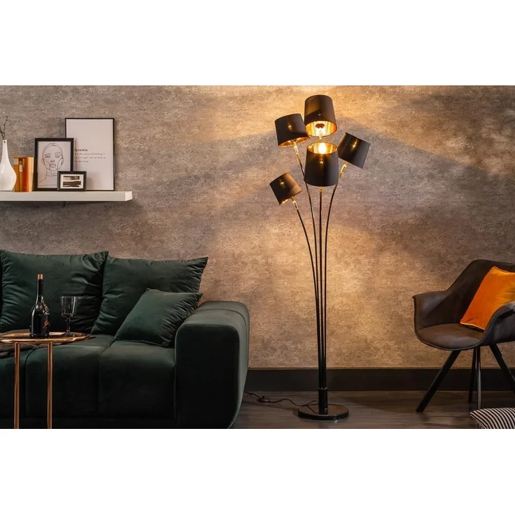 riess-ambiente Stehlampe LEVELS 176cm schwarz / gold, ohne Leuchtmittel, Wohnzimmer · Leinen · Metall · Marmor · Retro – Bild 3