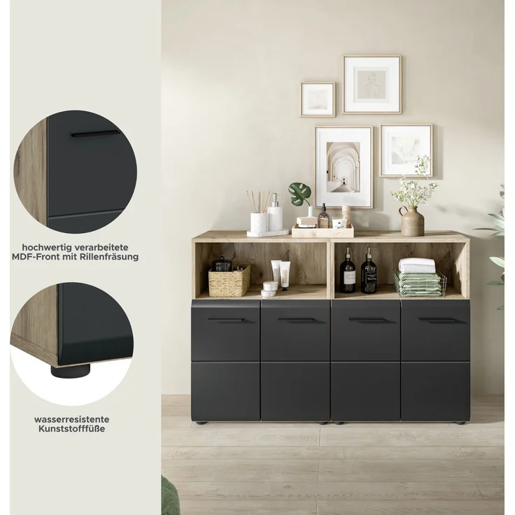 Badkombination (B/H/T: 120x80x30 cm) in schwarz matt und Nox Oak Nachbildung – Bild 8