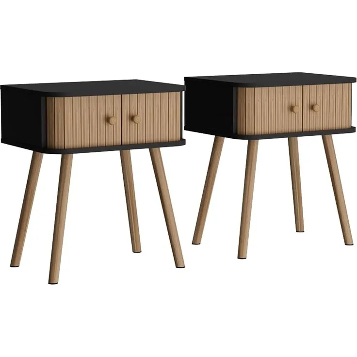 Nachttisch Germo Anthrazit/Bambus 2-er Set Vicco