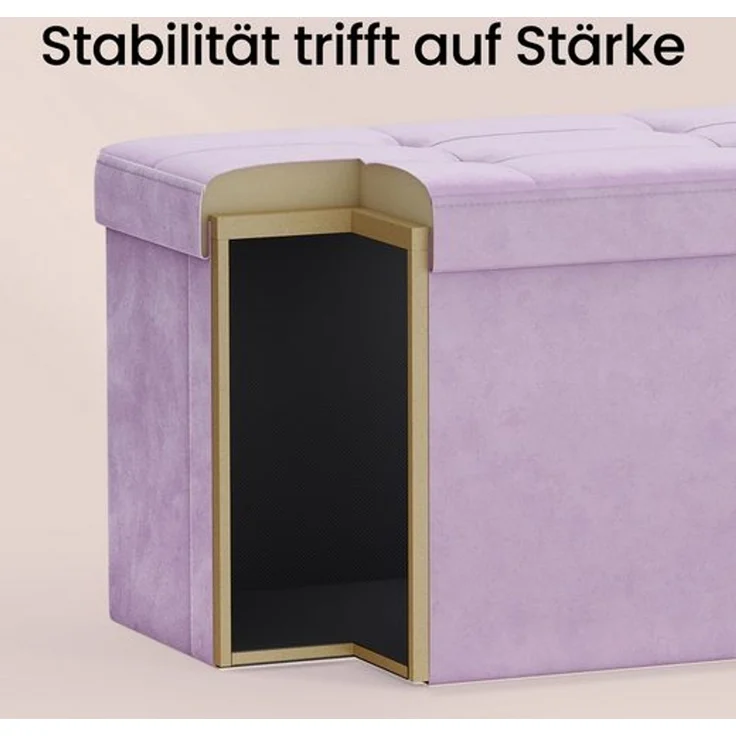 SONGMICS Sitzbank mit Stauraum, klappbare Sitztruhe, 38 x 110 x 38 cm, Bettbank, bis 300 kg belastbar, für Flur, Wohnzimmer, Schlafzimmer, lavendellila LSF277P01 – Bild 4