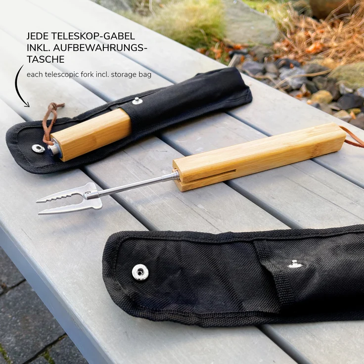 bremermann Teleskop-Grillgabel, 2er Set, inkl. Tasche, ausziehbar, Edelstahl silber / Bambus natur, ca. 80,5 cm – Bild 4