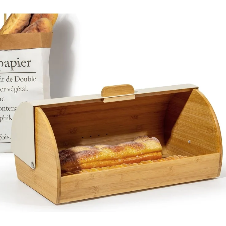Zedelmaier Brotkasten Brotaufbewahrungsbox aus Metall Holz groß, (Set, 1 x Brotkasten), Brotkorb mit Deckel und Brotbeutel – Bild 3