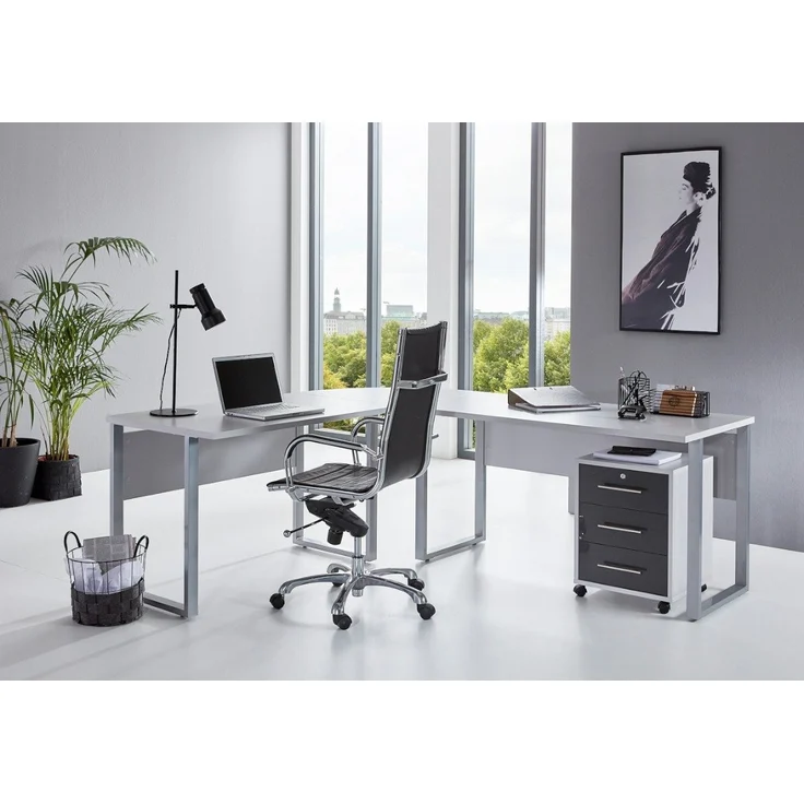 BMG Möbel Büromöbel-Set Office Edition Set 2, (Büro Set, 5 tlg, Fronten Matt oder Hochglanz lackiert), Aktenschrank und Rollcontainer abschließbar, Winkelschreibtisch – Bild 2