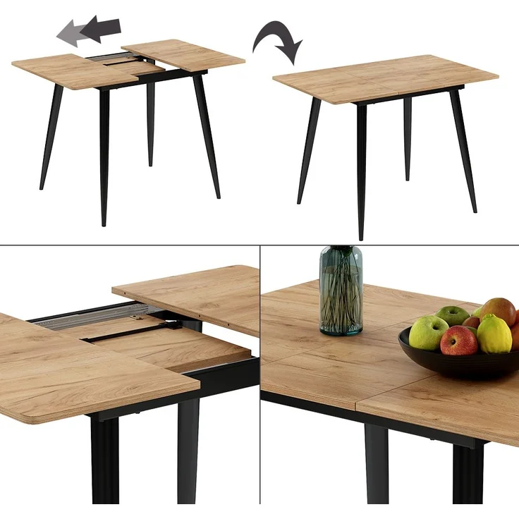 Esstisch Beaver Schwarz/Goldkraft Eiche 80 x 70 cm ausziehbar Vicco – Bild 6