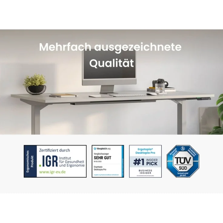 Desktopia Pro X - Elektrisch höhenverstellbarer Schreibtisch / Ergonomischer Tisch mit Memory-Funktion, Grau, Gestell Schwarz, 160x80 cm – Bild 3