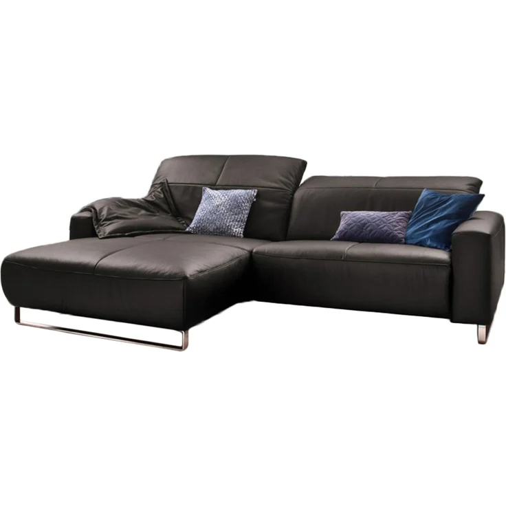 KAWOLA Sofa YORK Leder Life-line grey Rec links Fuß Metall Chrom matt 85 x 111 x 284 cm – Bild 2