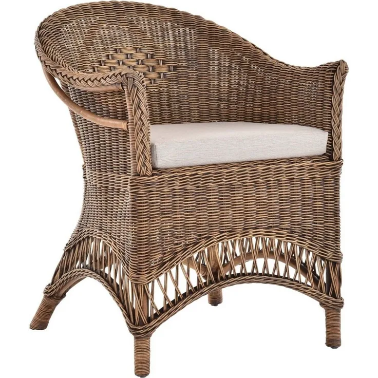 Krines Home Esszimmersessel Rattansessel Landhaus Flechtsessel Wintergarten Sessel Korbsessel, mit Armlehnen, Natur Rattan