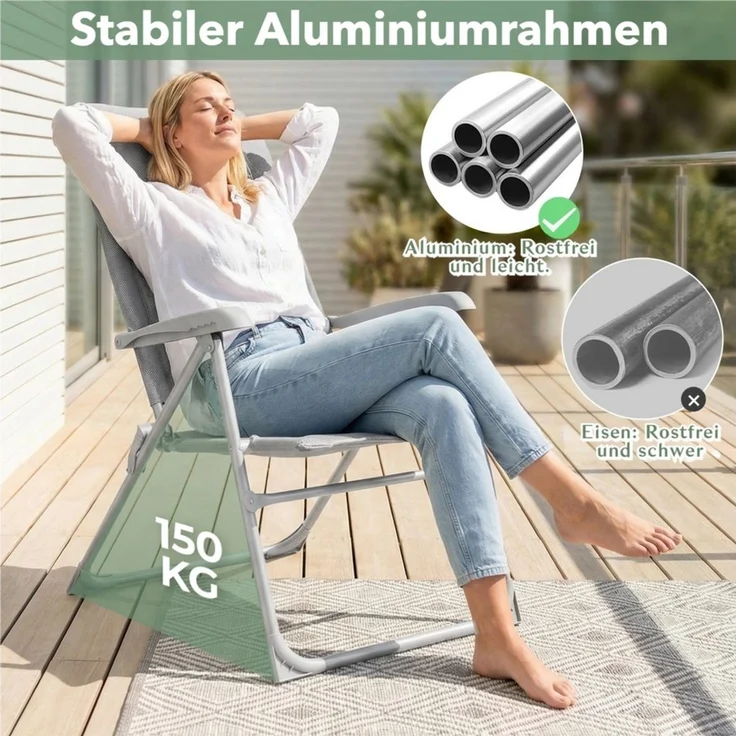 TLGREEN Klappstuhl mit Polsterung,6-fach verstellbarer Campingstuhl, (1 St), Stabiler Aluminiumrahmen & 2 cm dicke Polsterung,bis 150 kg – Bild 4