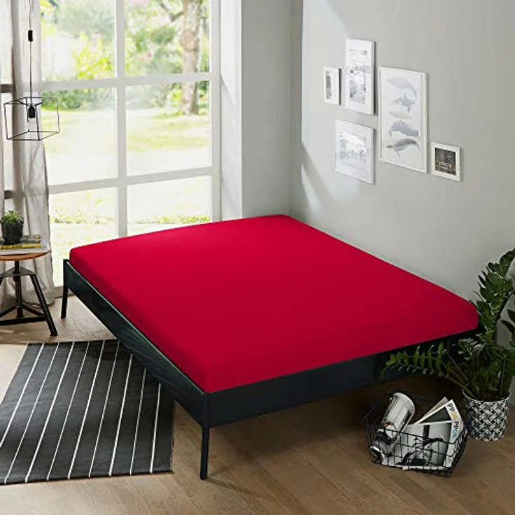 Erwin Müller Spannbettlaken Spannbettlaken "Erding", Frottee, Gummizug: Rundumgummi, (1 Stück), Frottee-Stretch Uni, Rot, Spannbettlaken | 90x190 - 100x200 cm – Bild 4