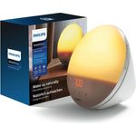 PHILIPS SmartSleep Wake-up Light – Nachttischlampe und Wecker mit USB, Farbige Sonnenaufgangssimulation, 20 Helligkeitseinstellungen, 7 natürliche Wecktöne, Mitternacht-Lichtfunktion, Modell HF3532-01