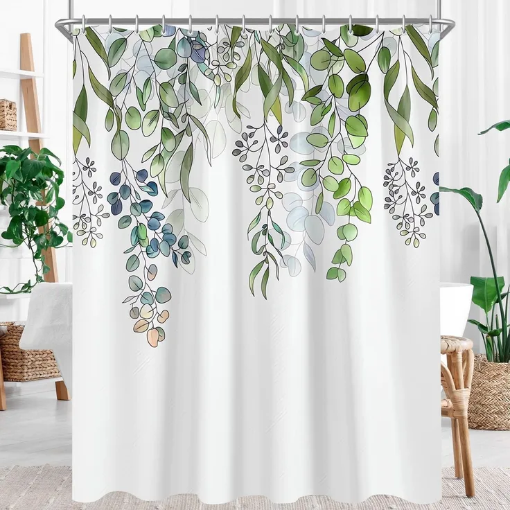 Duschvorhang 280x200cm Grün Blätter Antischimmel Textil Waschbar Polyester Stoff