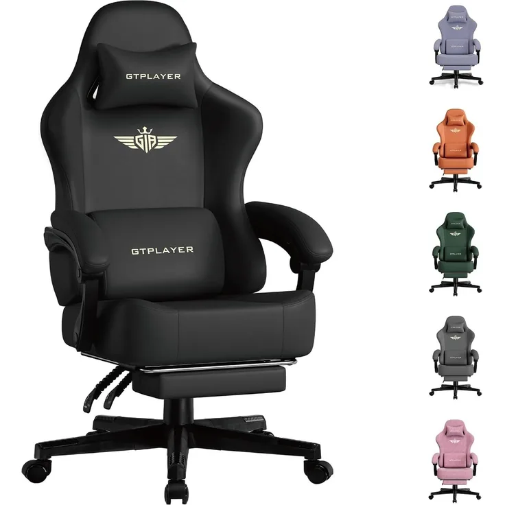 GTPLAYER Gaming-Stuhl Atmungsaktiver Bürostuhl, ergonomisch Hochwertiger - Stoff/Kunstleder, 160° Verstellbare Rückenlehne und ausziehbare Fußstütze
