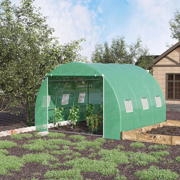Wohnora-9 m² großes Gartengewächshaus, 3 x 3 x 2 m großer Tunnelgewächshaus mit Rolltor und 6 Fenstern aus grünem PE-Stahlgewebe,H 2000cm x T 1200cm x B 3000cm,Grün