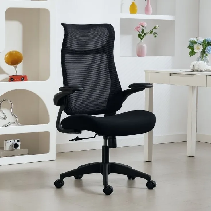 Ergonomischer Bürostuhl schwarz, Netzrücken, 3D-Armlehnen, Kopfstütze, 120 kg